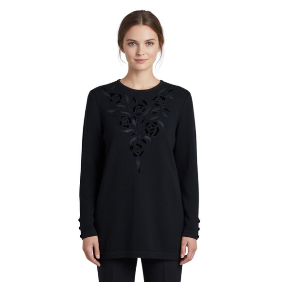 Vintage VALENTINO 100% Wool Floral Velvet Sweater, Black 6 - Designer, Italian - Picture 1 of 10